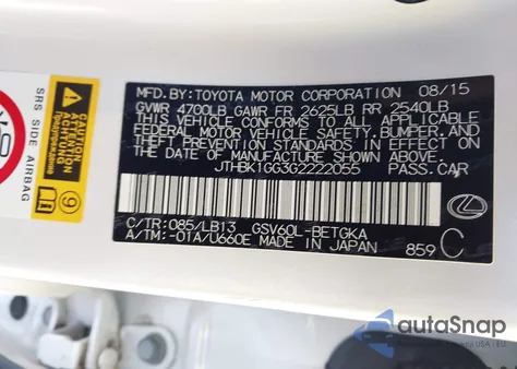 2016 Lexus Es 350 z USA, uszkodzony, nr VIN JTHBK1GG3G2222055